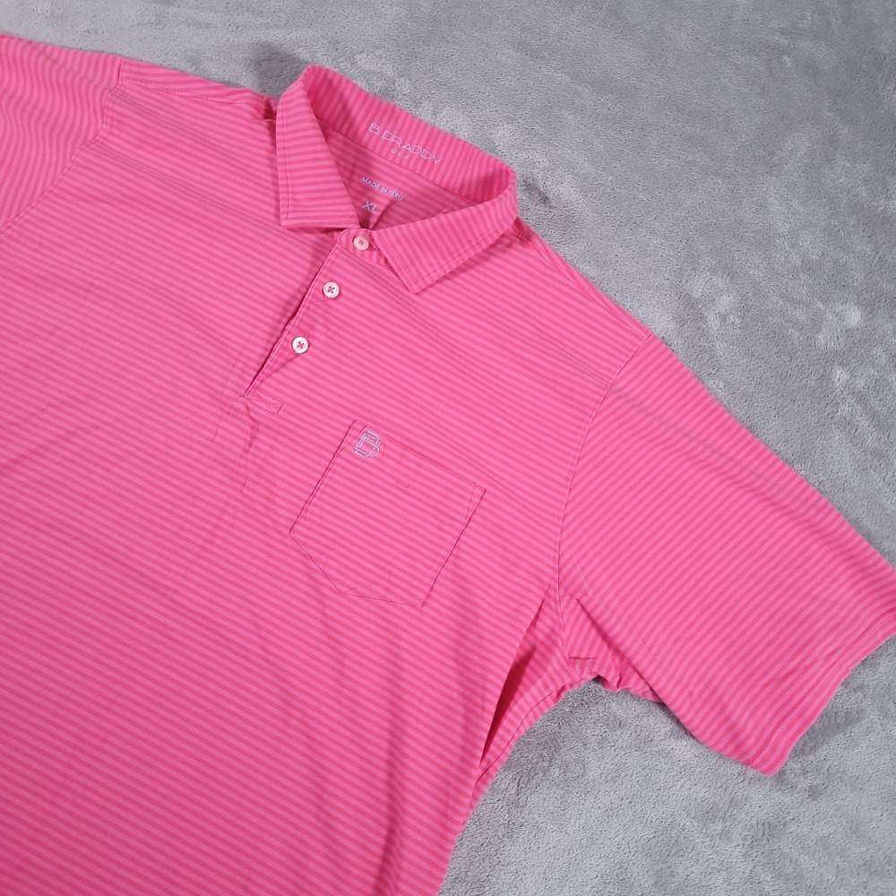 B.‎ Draddy Polo Shirt Mens XL Red Striped Short Sleeve Performance Stretch Golf